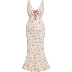 Plus Size Floral Mesh Bodycon Fishtail Wedding Guest Dress Sleeveless